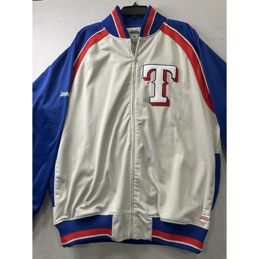 Stitches Texas Rangers MLB Gray Blue Red Baseball Jacket 2X Large